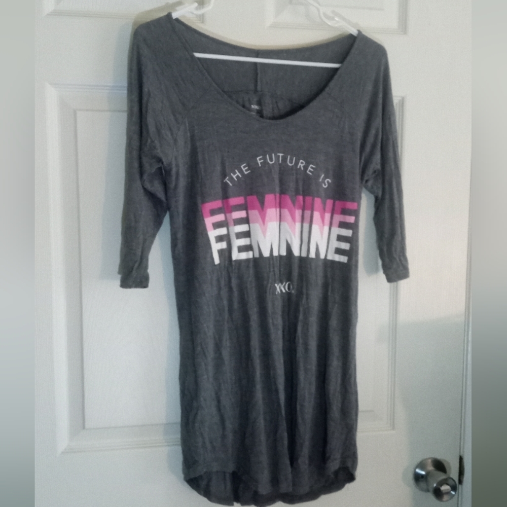 Vintage XOXO Long Sleeves Feminine Is The Future T-Shirt - Size: Small